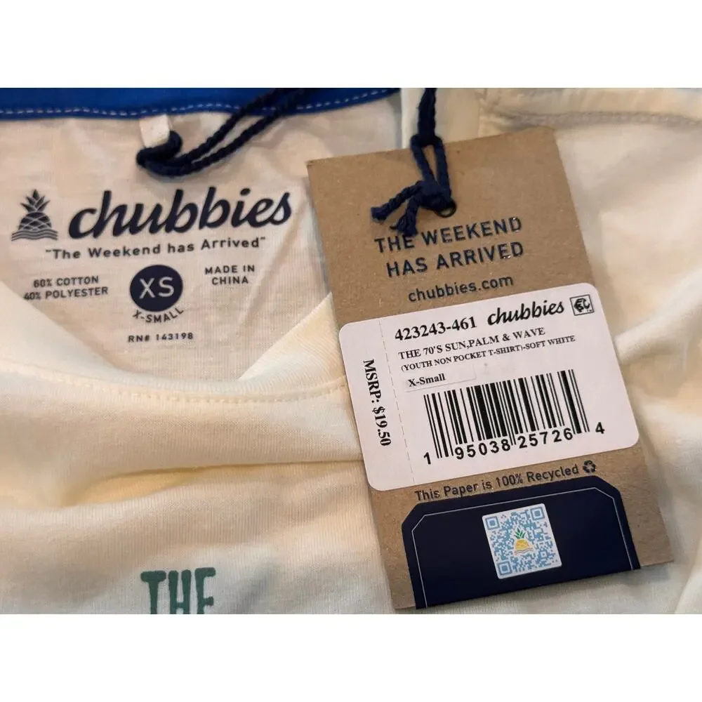 NEW CHUBBIES Boys Soft White The 70's Sun, Palm & Wave Pullover T-Shirt Size XS